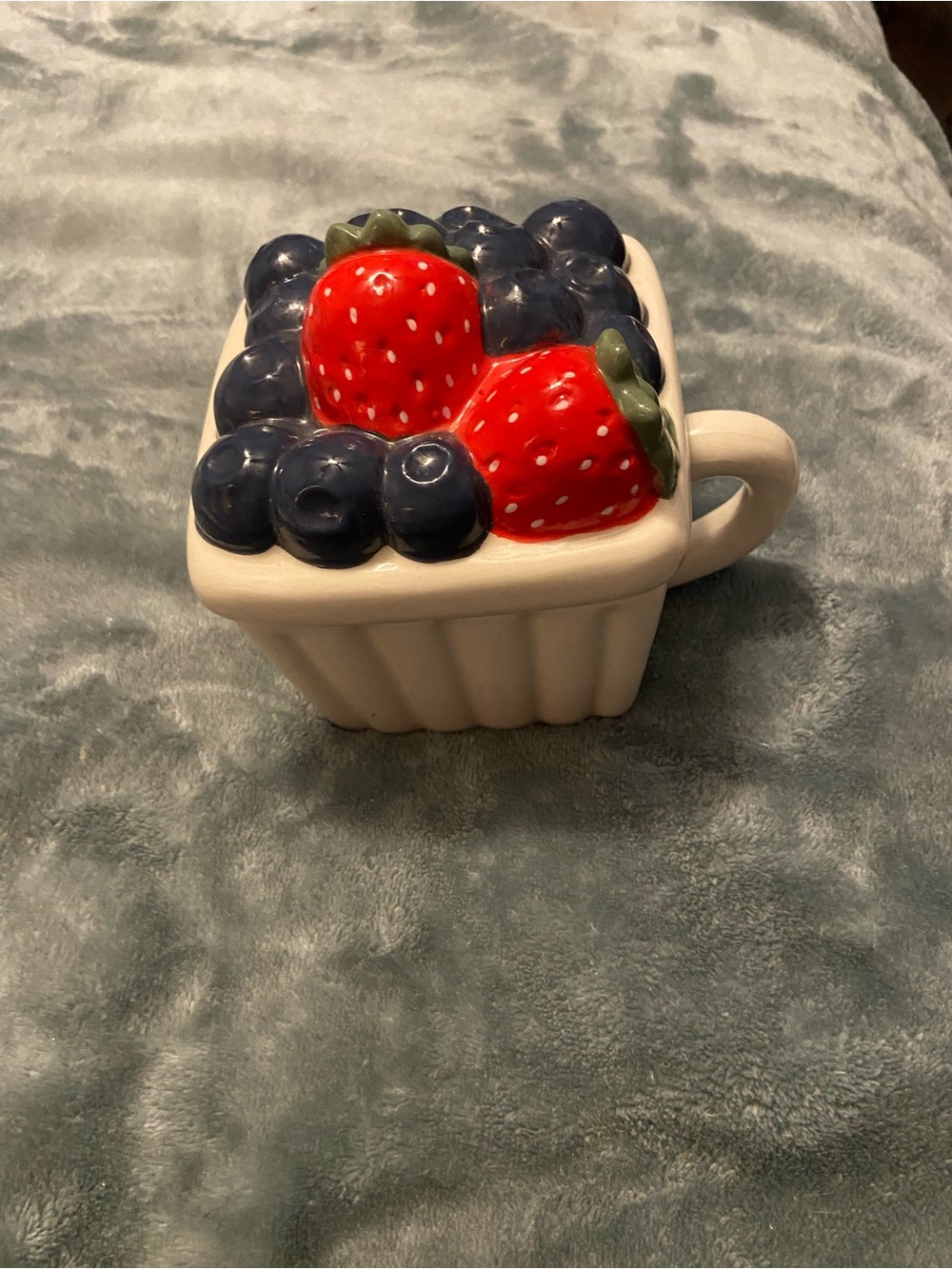 Crescent Ceramic Berry Basket with Red Strawberries & Blue Berries